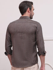 Brown Striped Party Shirt for Men - SF_9006Brown_S