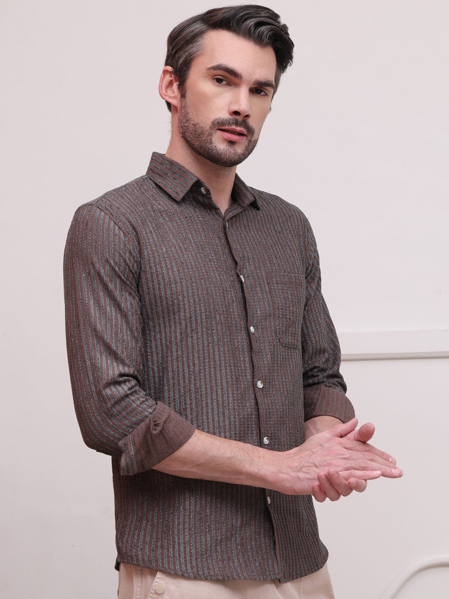 Brown Striped Party Shirt for Men - SF_9006Brown_S