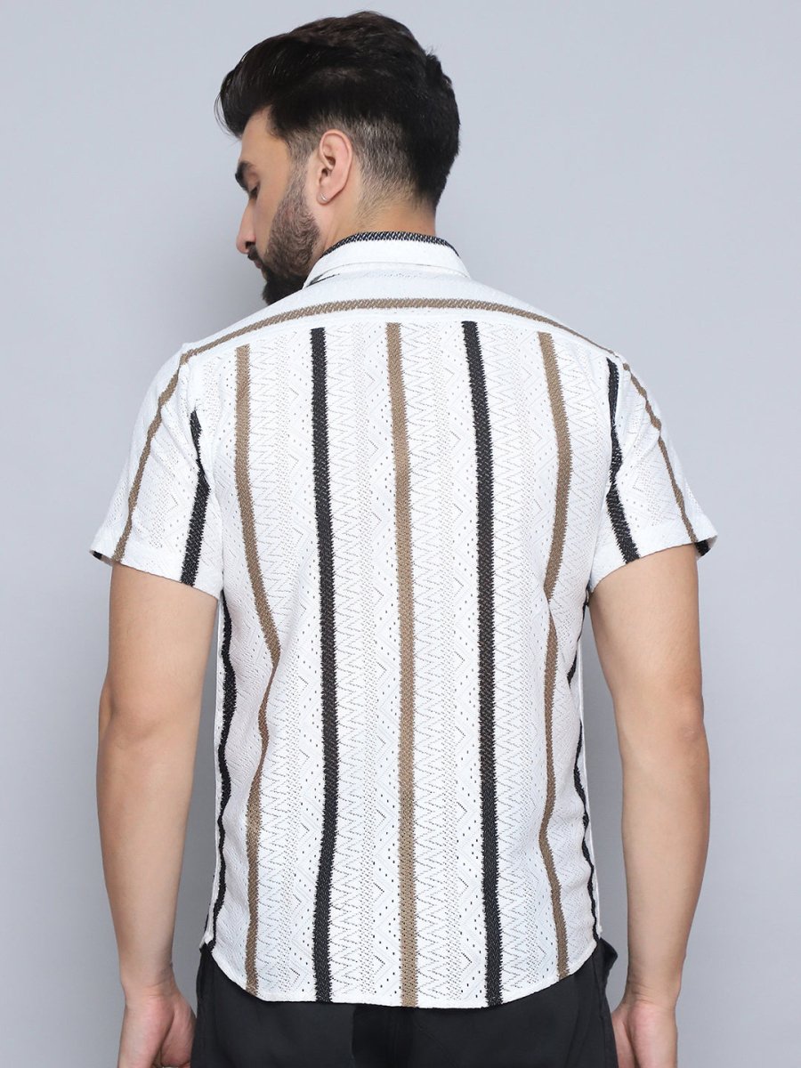 Brown Striped Party Shirt for Men - SF_995Brown_S