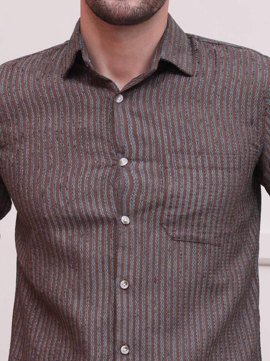 Brown Striped Party Shirt for Men - SF_9006Brown_S