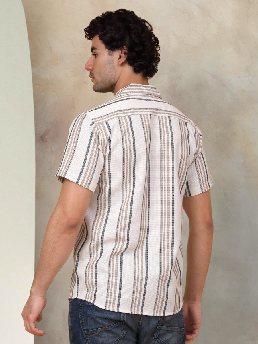 Brown Striped Party Shirt for Men - SF_931Light-Brown_S