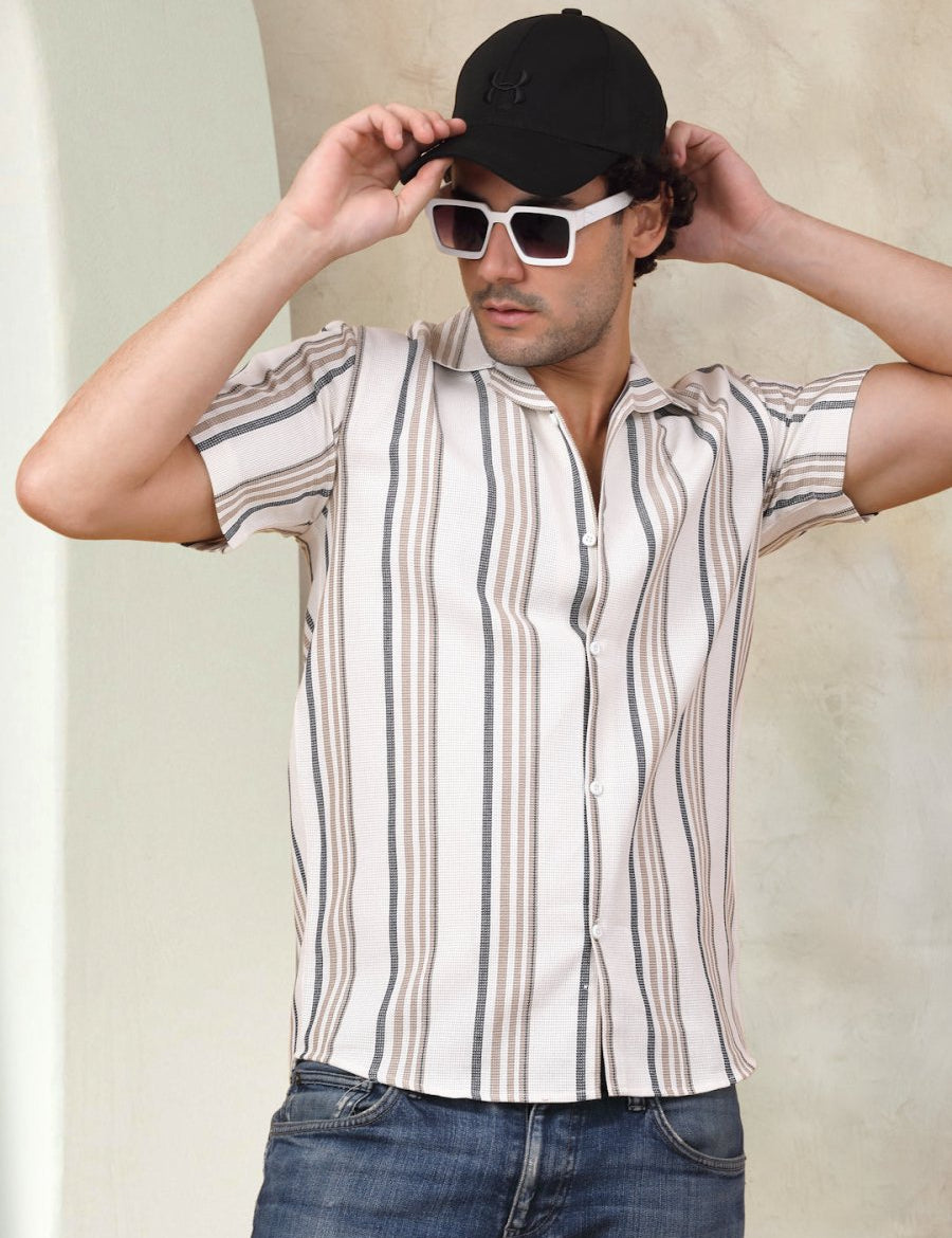 Brown Striped Party Shirt for Men - SF_931Light-Brown_S