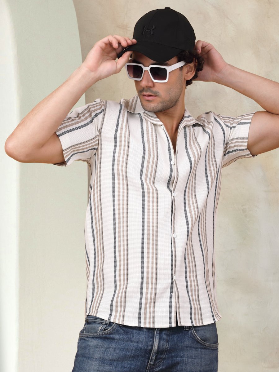 Brown Striped Party Shirt for Men - SF_931Light-Brown_S