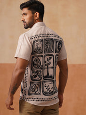 Casual Cotton Blend Shirt with Artistic Print - SF_9054Beige_S