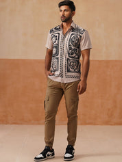Casual Cotton Blend Shirt with Artistic Print - SF_9054Beige_S