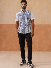 Casual Cotton Blend Shirt with Artistic Print - SF_9054Blue_S