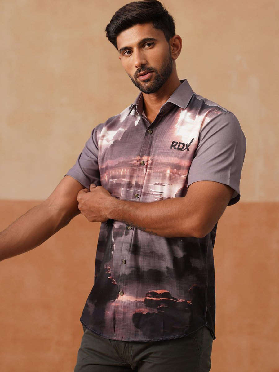 Casual Cotton Blend Shirt with Artistic Print - SF_9054Grey_S
