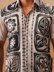 Casual Cotton Blend Shirt with Artistic Print - SF_9054Beige_S