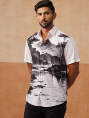 Casual Cotton Blend Shirt with Artistic Print - SF_9054Black_S