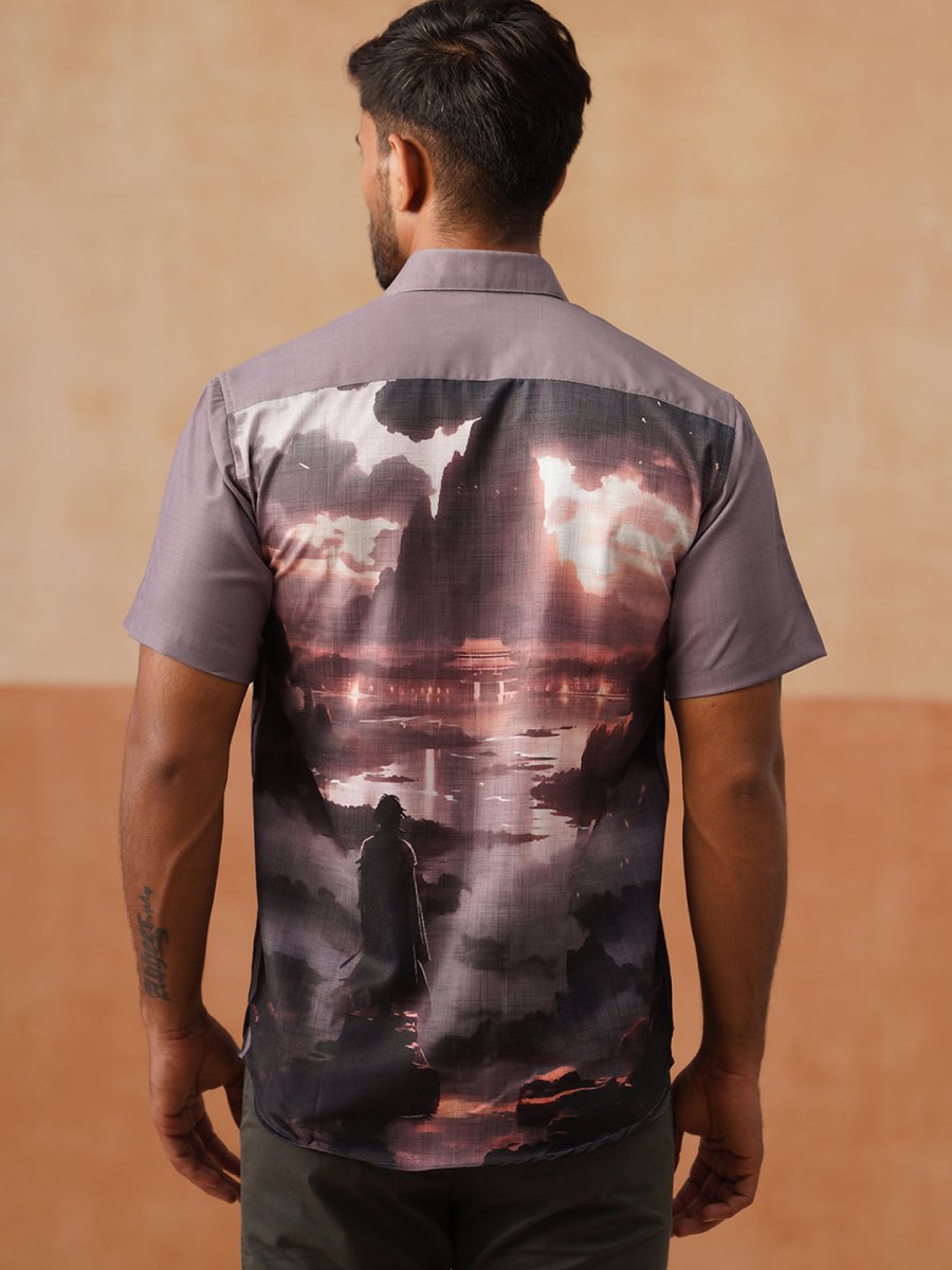 Casual Cotton Blend Shirt with Artistic Print - SF_9054Grey_S