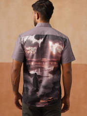 Casual Cotton Blend Shirt with Artistic Print - SF_9054Grey_S