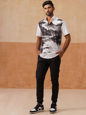 Casual Cotton Blend Shirt with Artistic Print - SF_9054Black_S