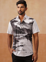 Casual Cotton Blend Shirt with Artistic Print - SF_9054Black_S