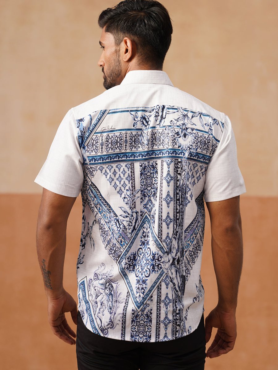 Casual Cotton Blend Shirt with Artistic Print - SF_9054Blue_S