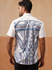 Casual Cotton Blend Shirt with Artistic Print - SF_9054Blue_S