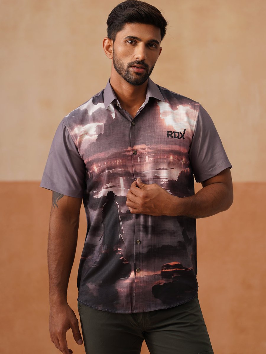 Casual Cotton Blend Shirt with Artistic Print - SF_9054Grey_S
