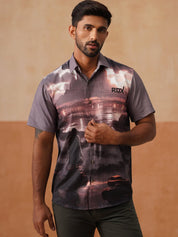 Casual Cotton Blend Shirt with Artistic Print - SF_9054Grey_S