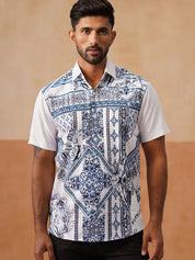 Casual Cotton Blend Shirt with Artistic Print - SF_9054Blue_S