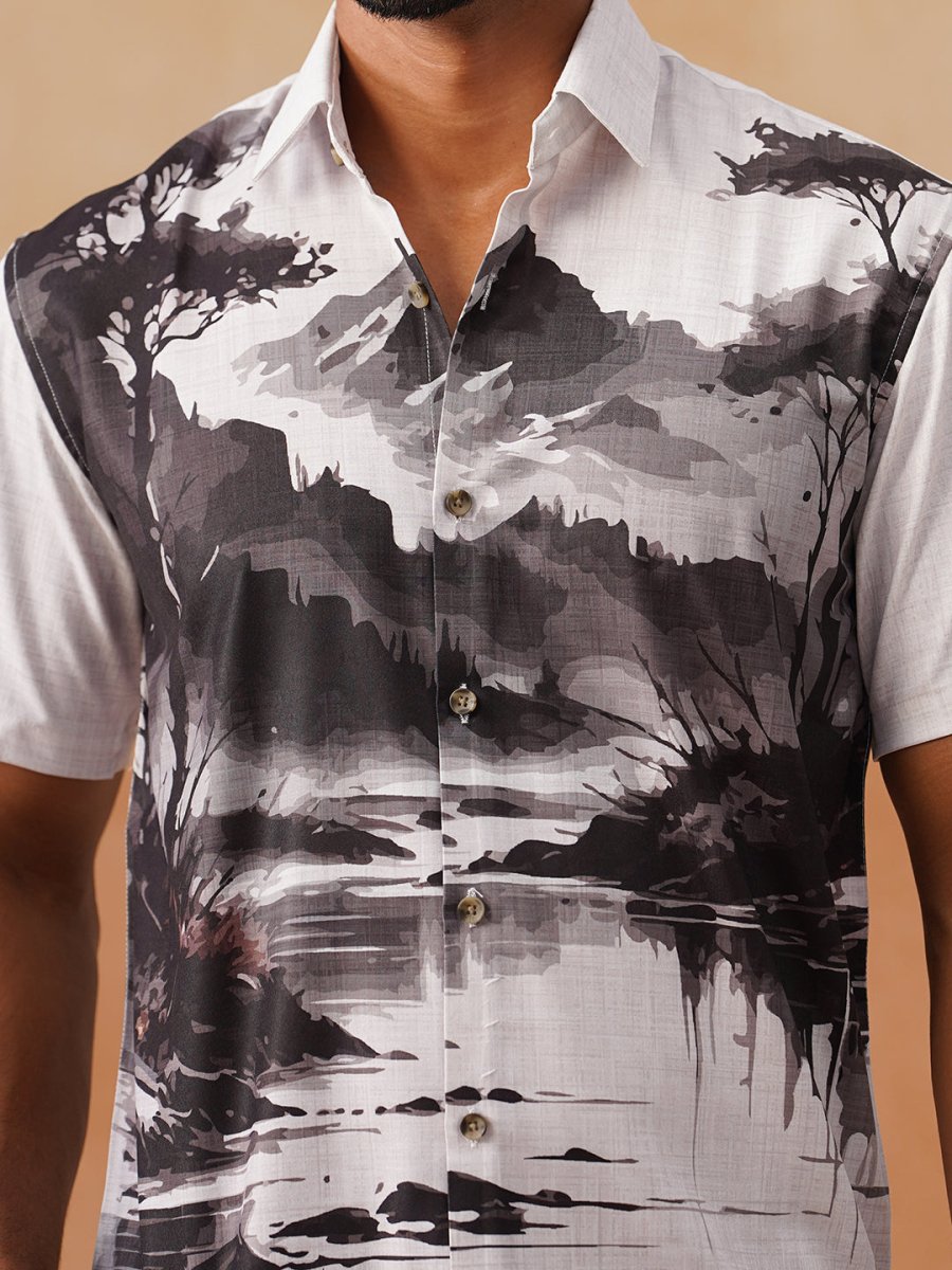 Casual Cotton Blend Shirt with Artistic Print - SF_9054Black_S