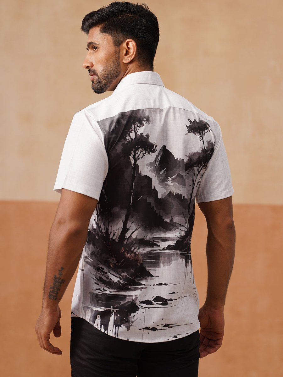 Casual Cotton Blend Shirt with Artistic Print - SF_9054Black_S