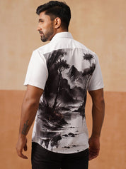 Casual Cotton Blend Shirt with Artistic Print - SF_9054Black_S