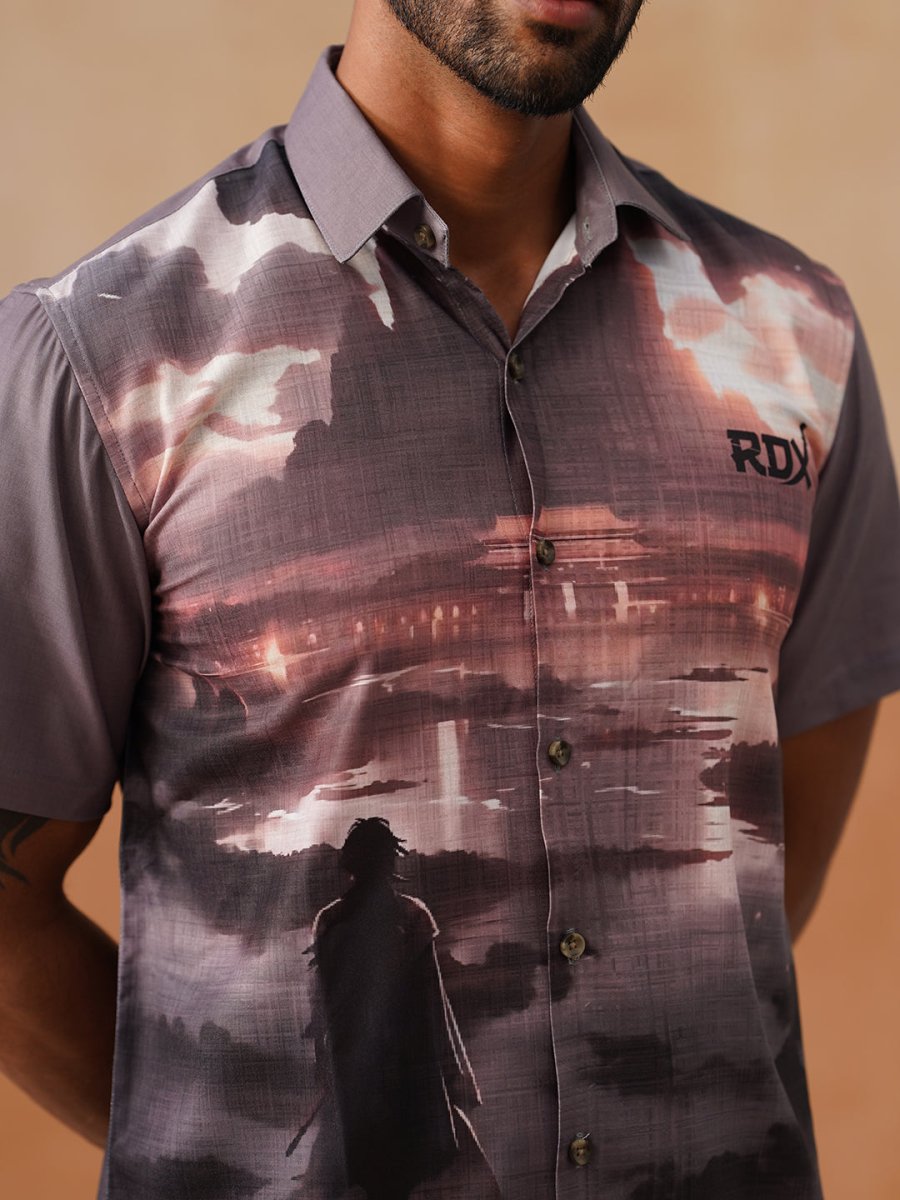 Casual Cotton Blend Shirt with Artistic Print - SF_9054Grey_S