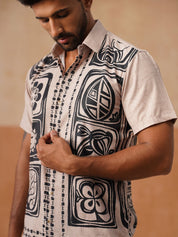 Casual Cotton Blend Shirt with Artistic Print - SF_9054Beige_S