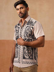 Casual Cotton Blend Shirt with Artistic Print - SF_9054Beige_S