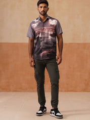 Casual Cotton Blend Shirt with Artistic Print - SF_9054Grey_S