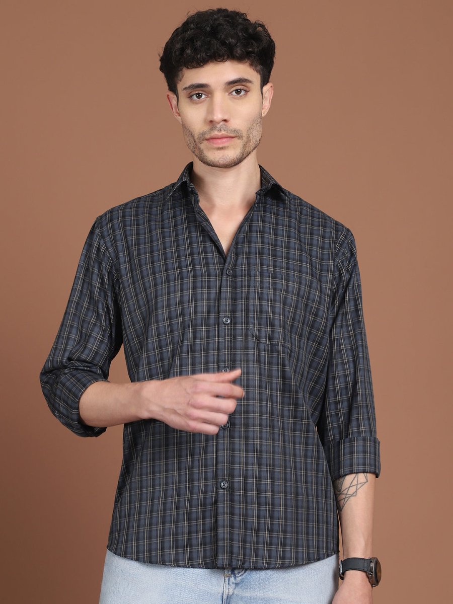 Charcoal Grey Checked Casual Shirt for Men - SF_9034Charcoal_S