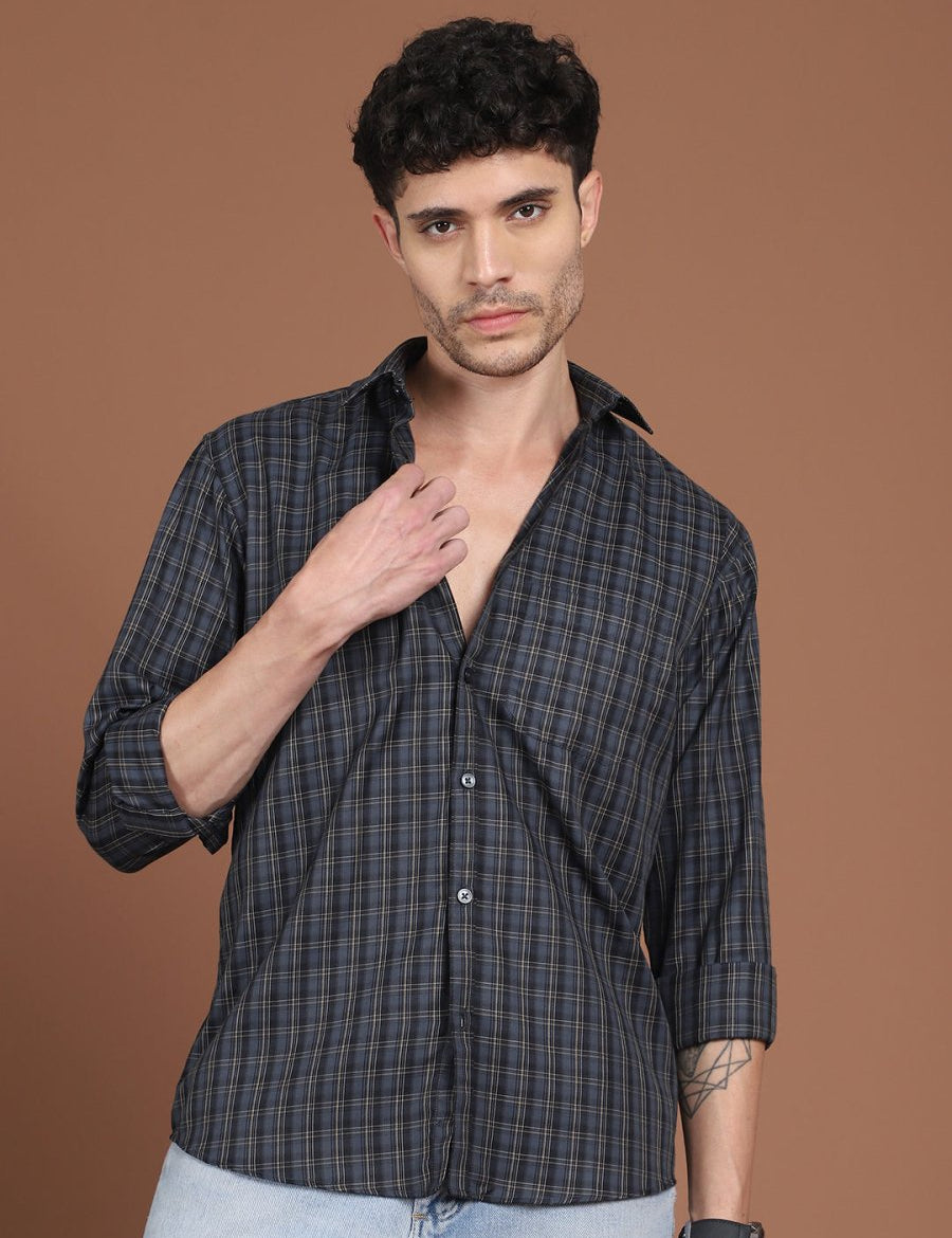Charcoal Grey Checked Casual Shirt for Men - SF_9034Charcoal_S