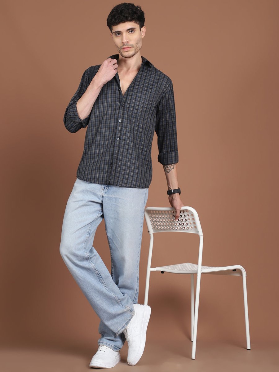 Charcoal Grey Checked Casual Shirt for Men - SF_9034Charcoal_S