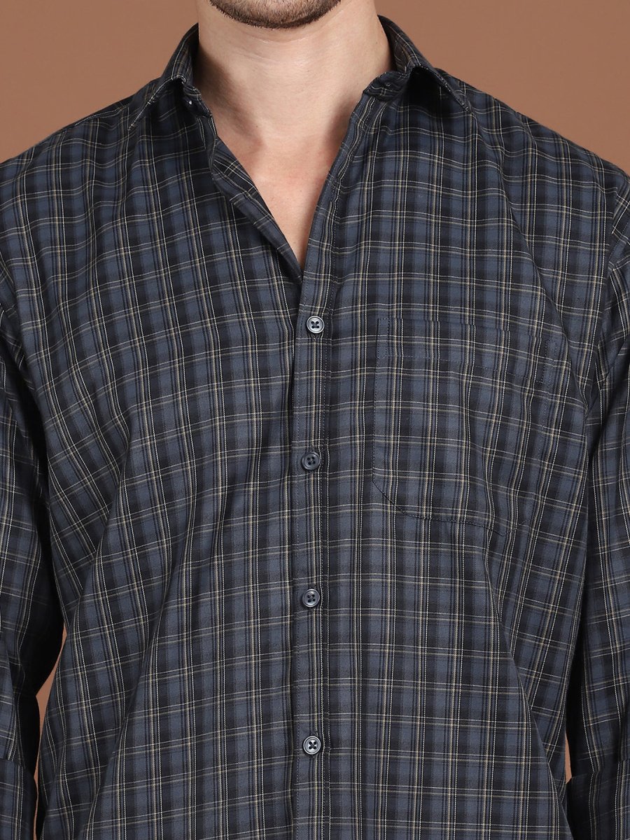 Charcoal Grey Checked Casual Shirt for Men - SF_9034Charcoal_S
