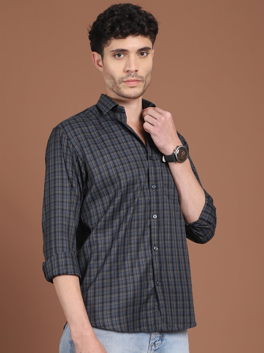 Charcoal Grey Checked Casual Shirt for Men - SF_9034Charcoal_S