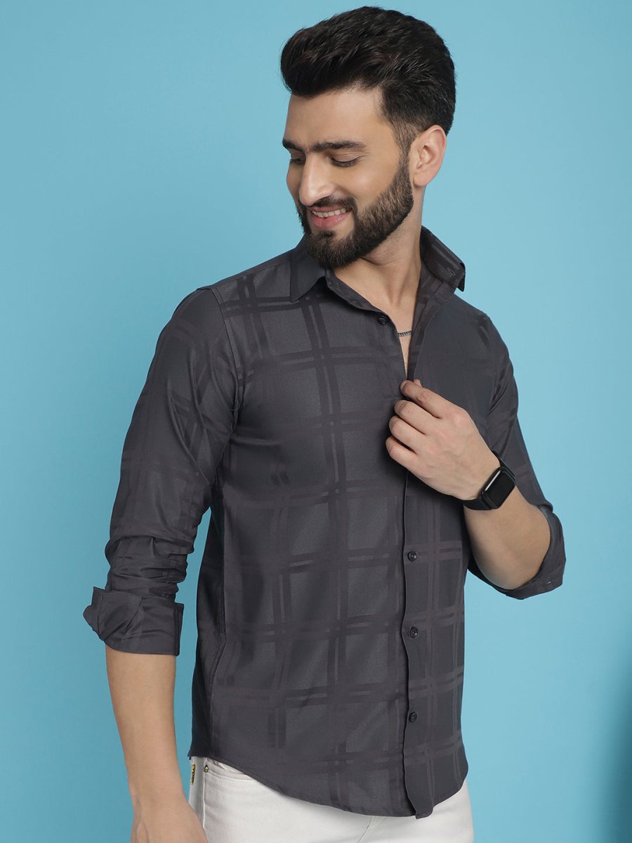 Charcoal Grey Checked Casual Shirt - SF_908Charcoal_S
