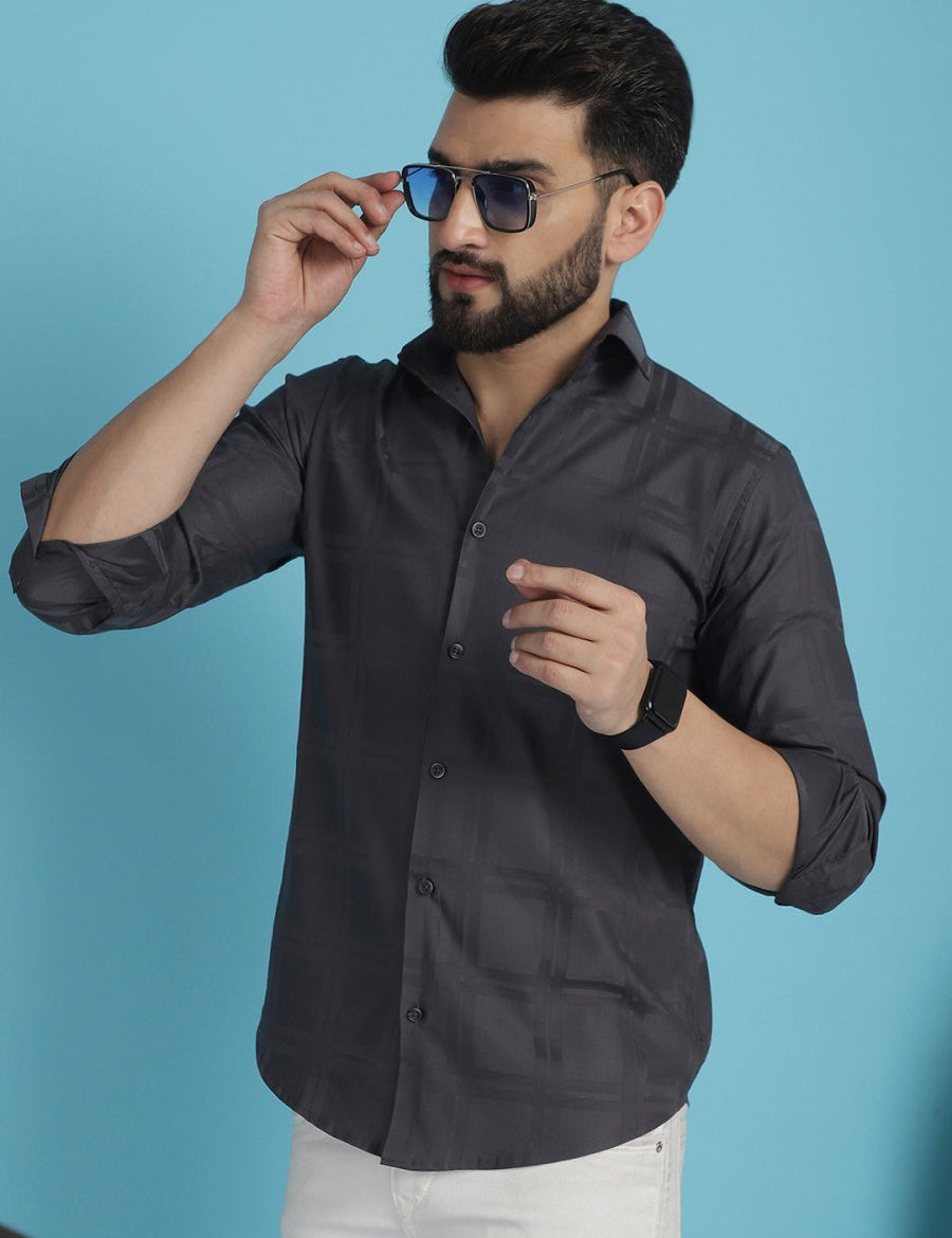 Charcoal Grey Checked Casual Shirt - SF_908Charcoal_S