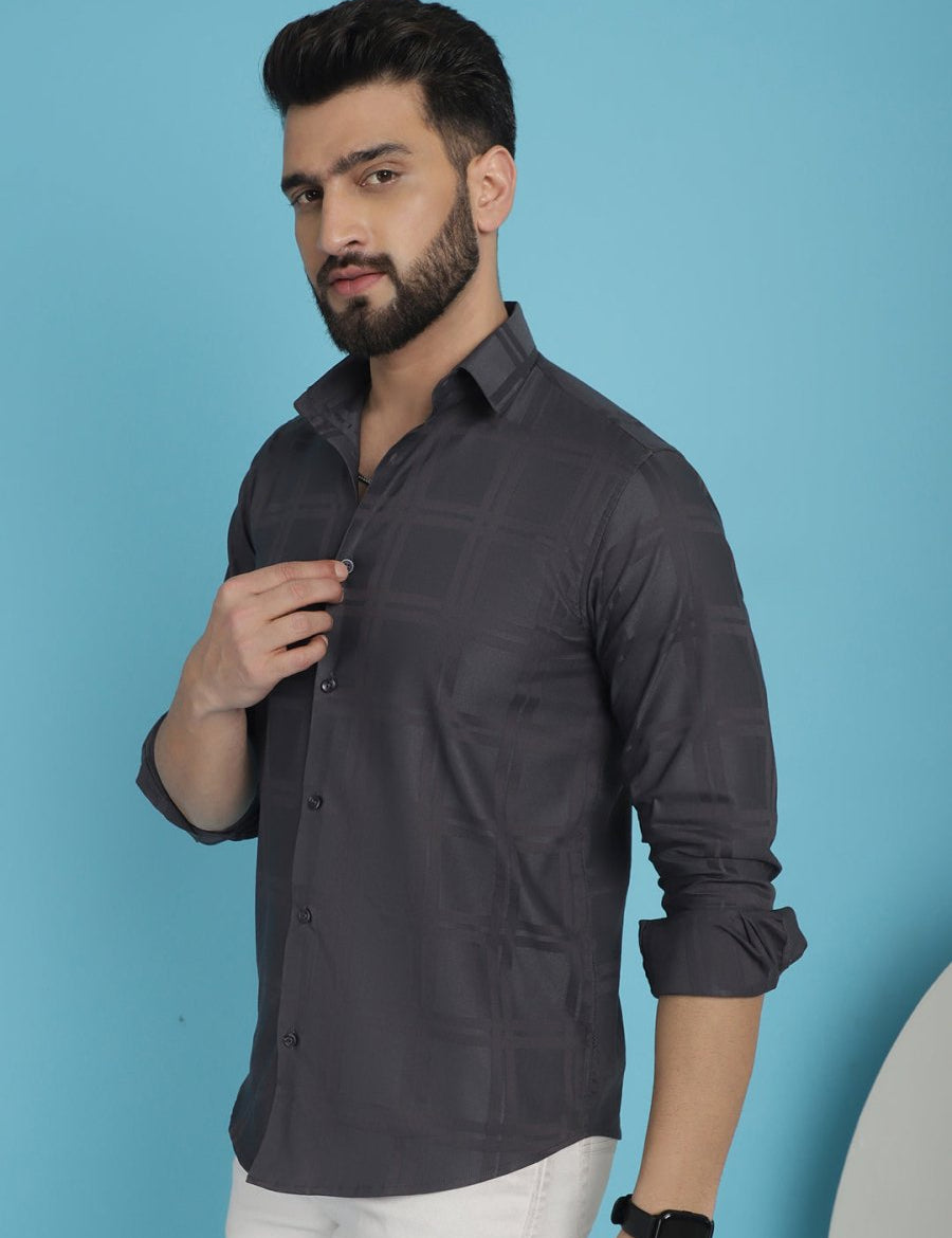 Charcoal Grey Checked Casual Shirt - SF_908Charcoal_S
