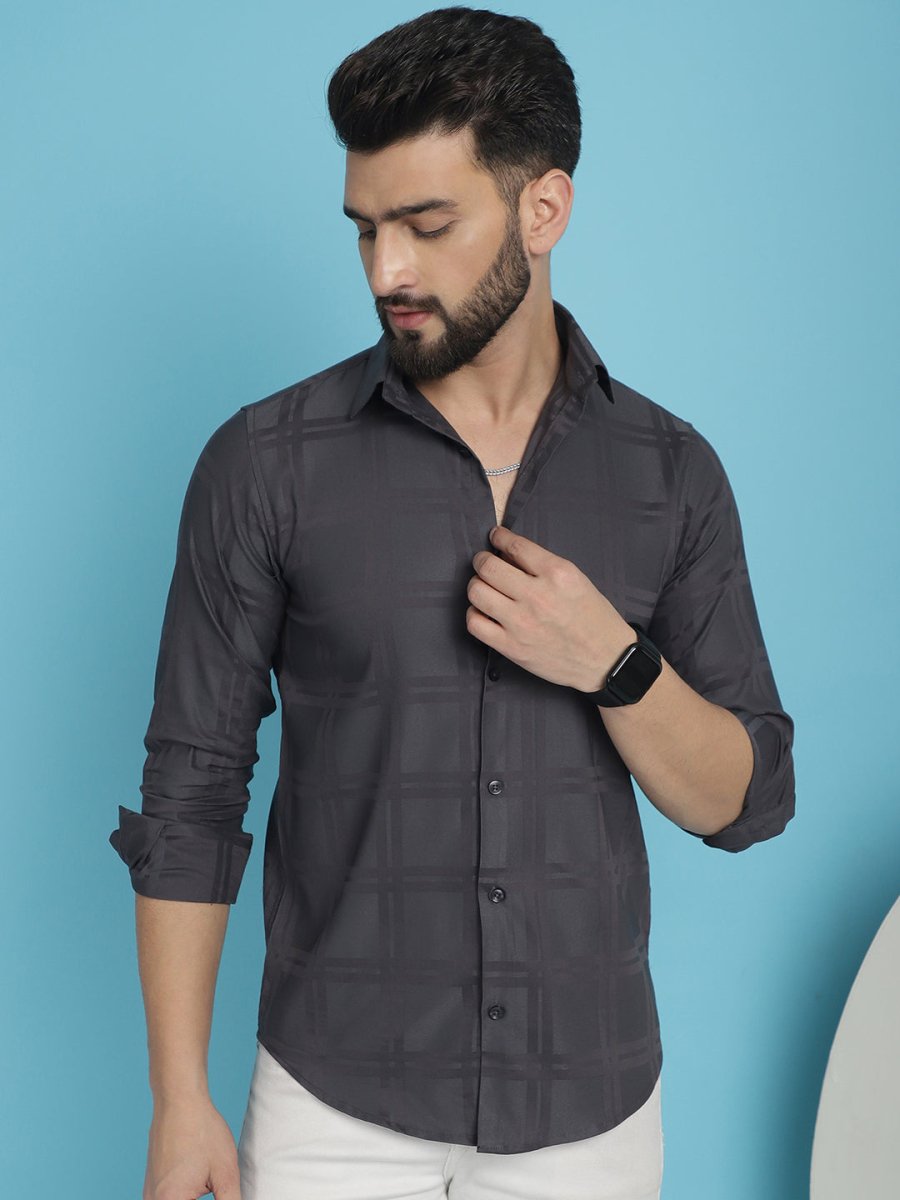 Charcoal Grey Checked Casual Shirt - SF_908Charcoal_S