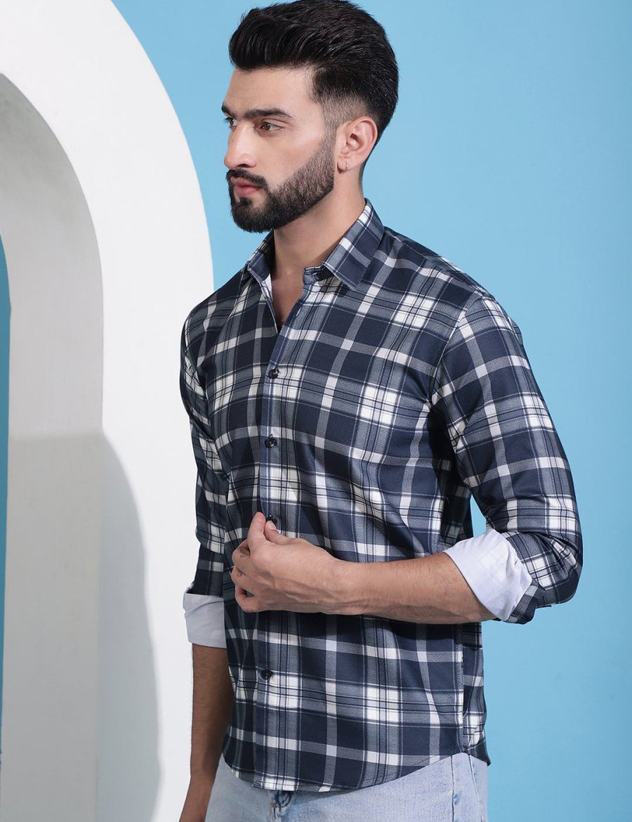 Charcoal Grey Checked Cotton Casual Shirt for Men - SF_942Charcoal_S