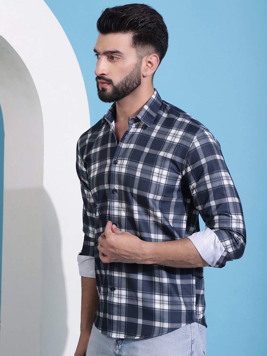 Charcoal Grey Checked Cotton Casual Shirt for Men - SF_942Charcoal_S