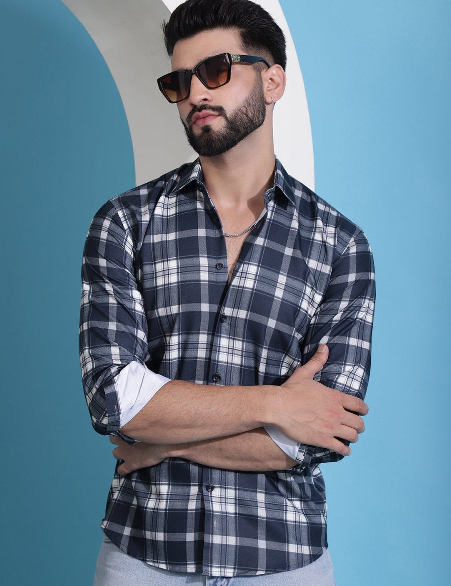 Charcoal Grey Checked Cotton Casual Shirt for Men - SF_942Charcoal_S