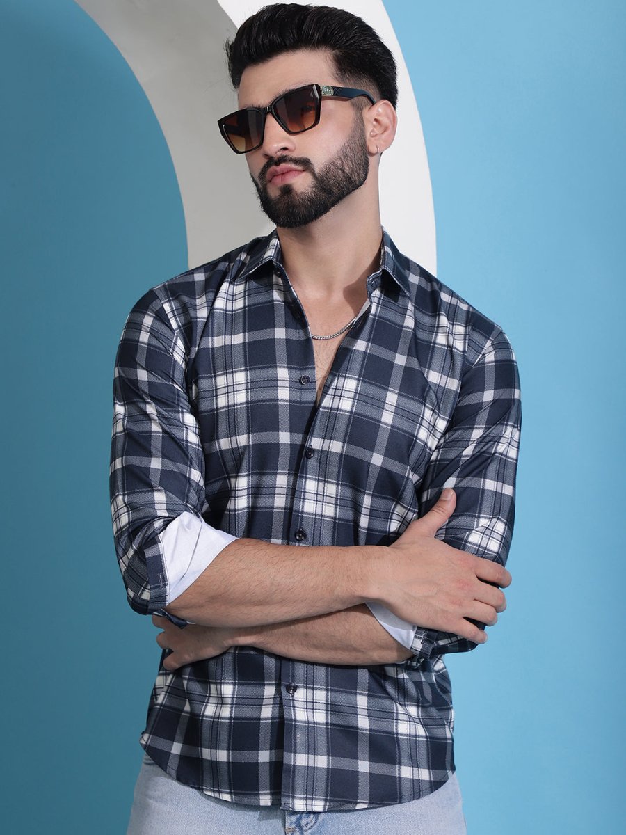 Charcoal Grey Checked Cotton Casual Shirt for Men - SF_942Charcoal_S