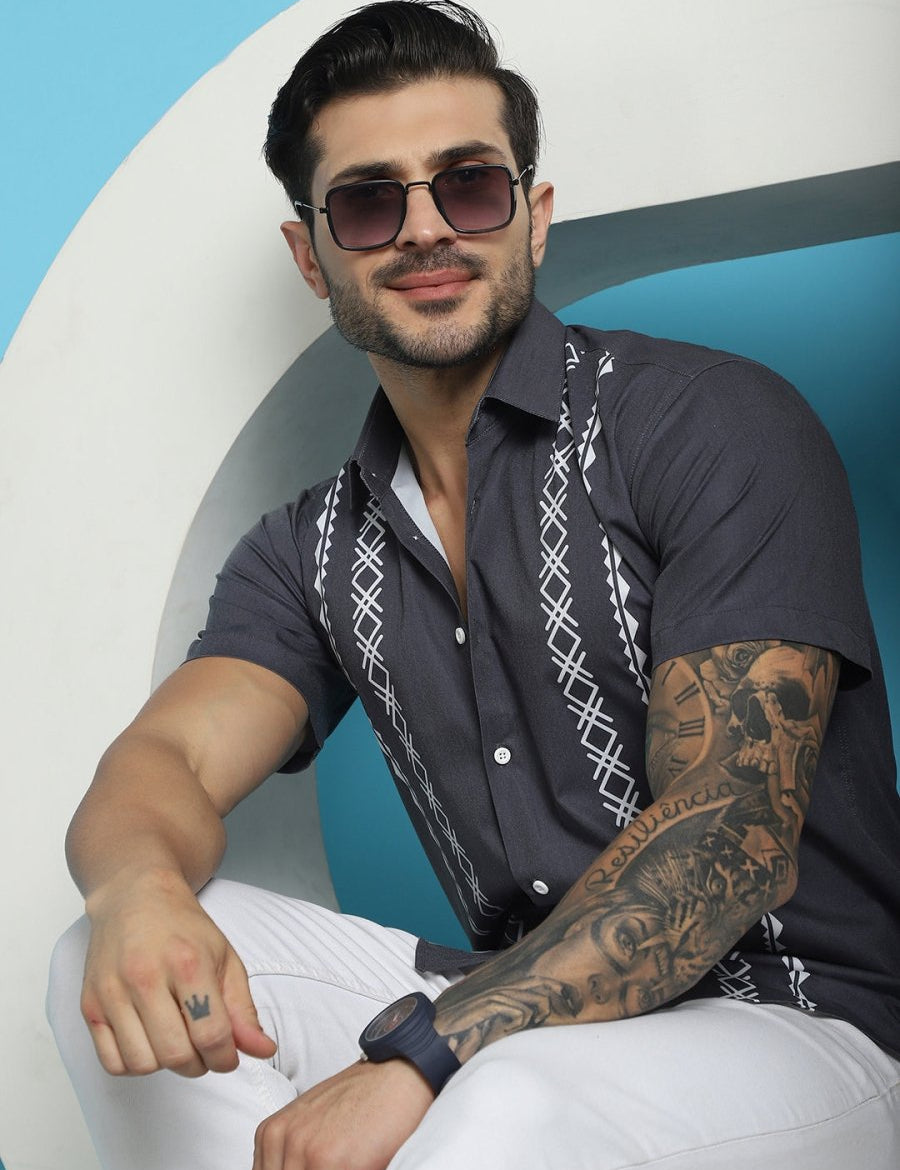 Charcoal Printed Party Shirt for Men - SF_918Charcoal_S