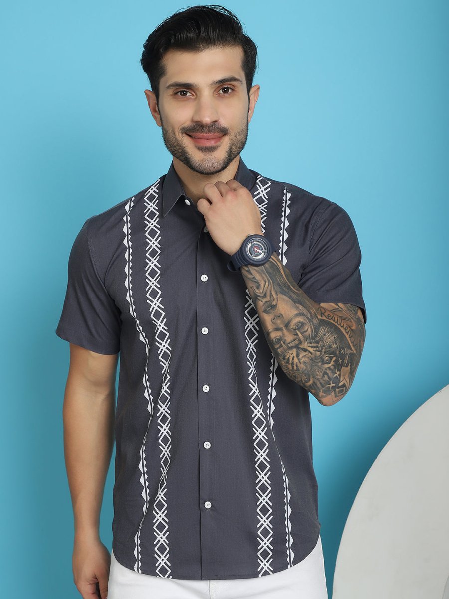 Charcoal Printed Party Shirt for Men - SF_918Charcoal_S