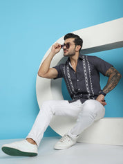 Charcoal Printed Party Shirt for Men - SF_918Charcoal_S