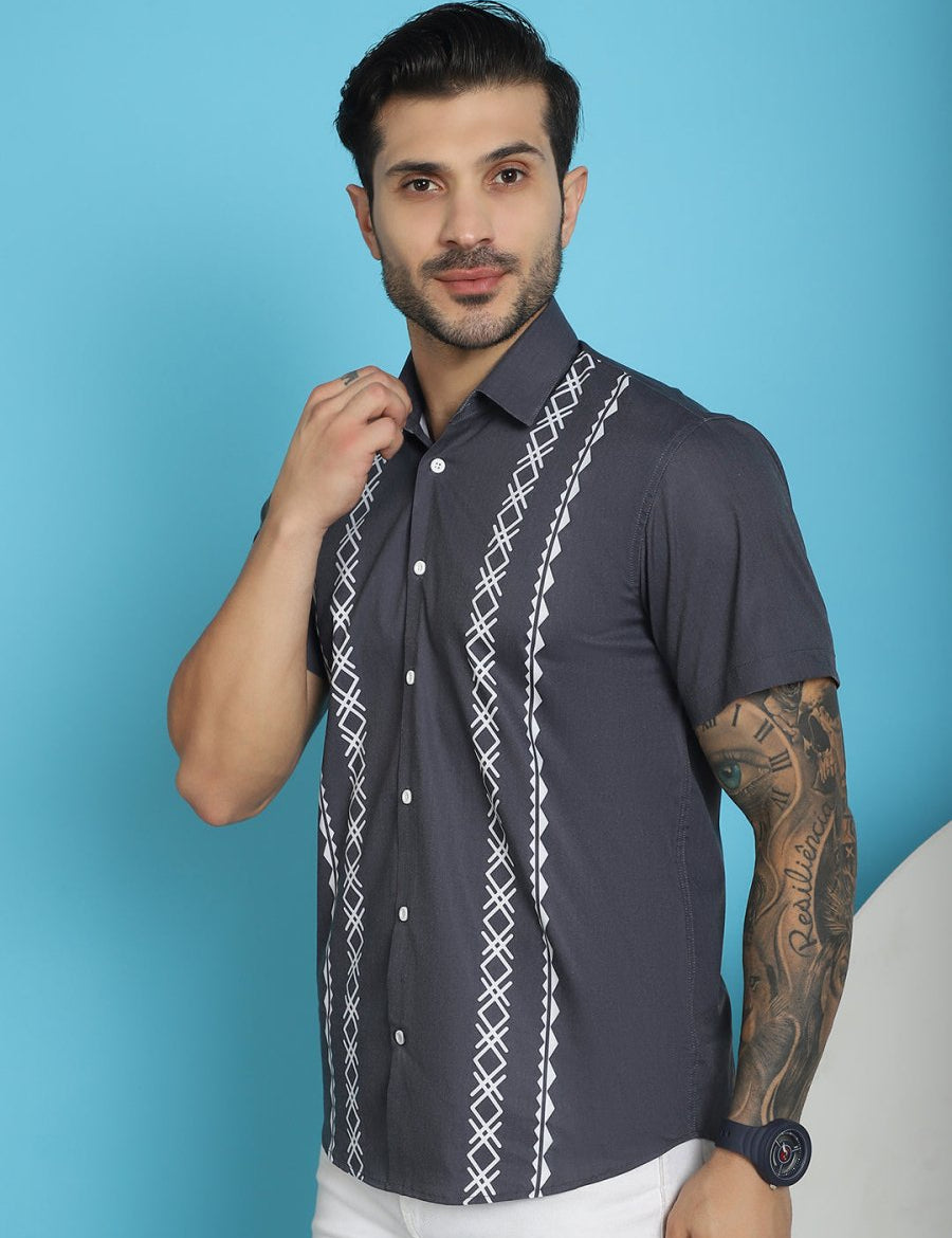 Charcoal Printed Party Shirt for Men - SF_918Charcoal_S