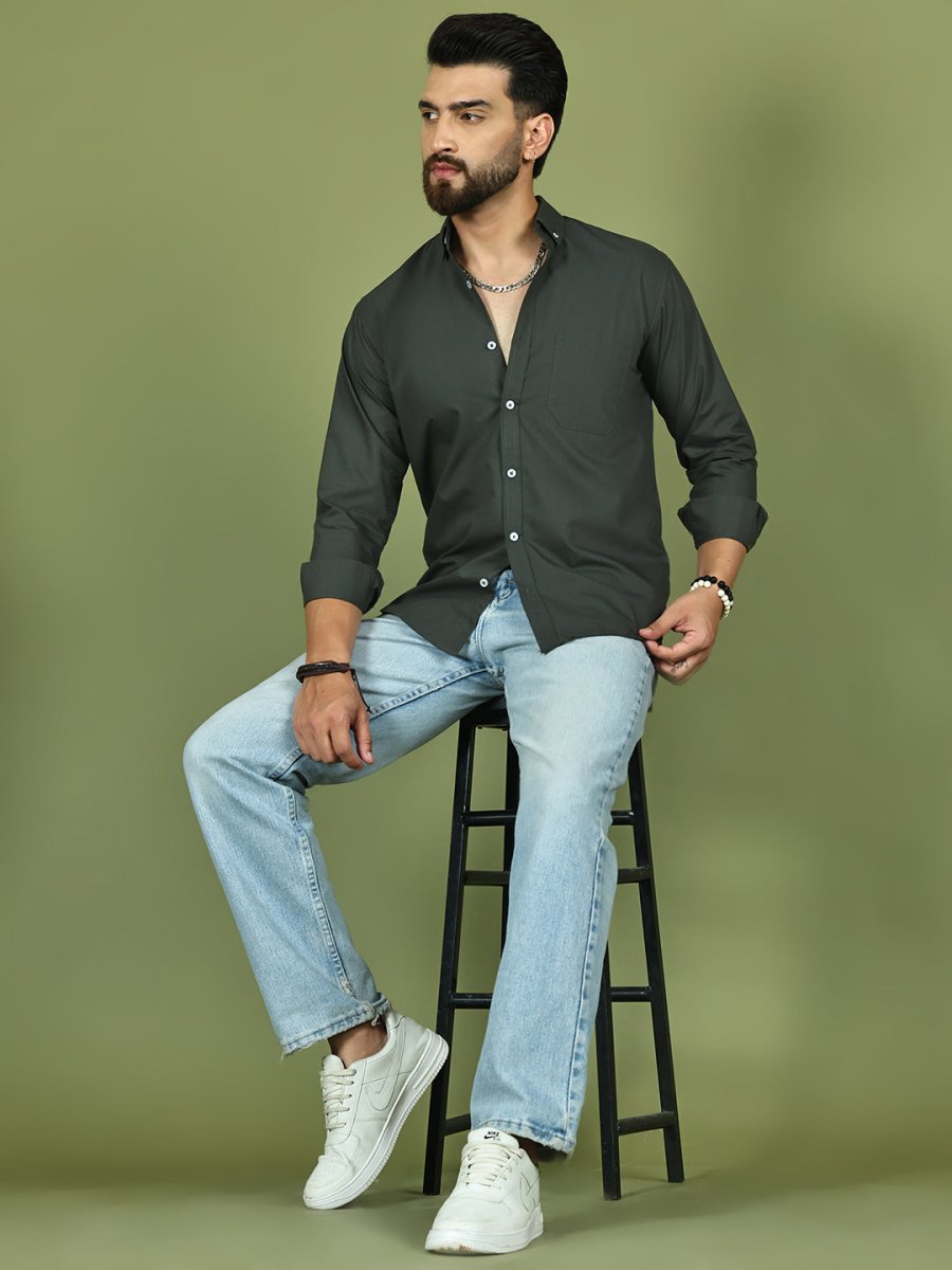 Charcoal Solid Cotton Formal Shirt for Men - SF_9050Charcoal_S