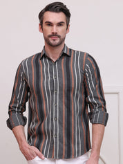 Charcoal Striped Party Shirt for Men - SF_9006Charcoal_S