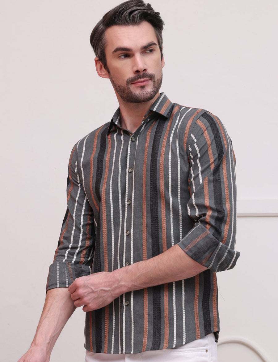 Charcoal Striped Party Shirt for Men - SF_9006Charcoal_S