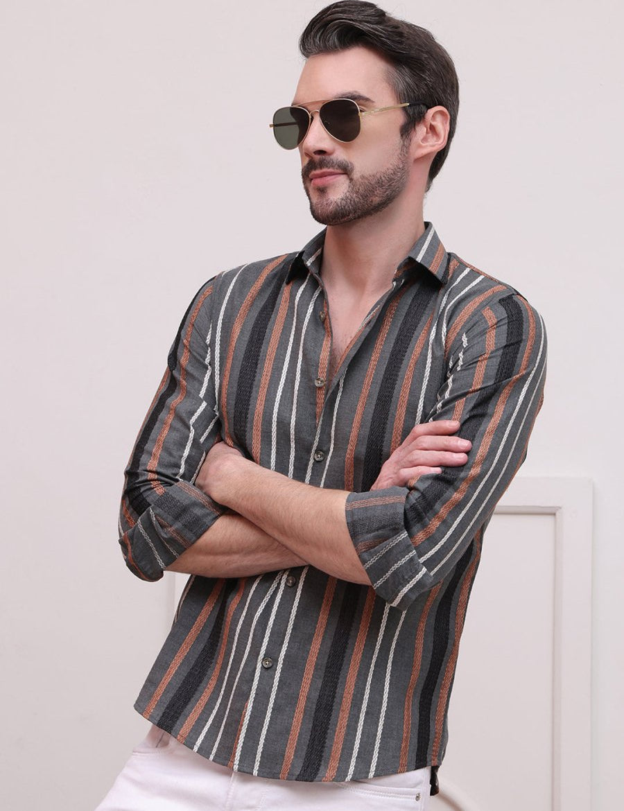 Charcoal Striped Party Shirt for Men - SF_9006Charcoal_S
